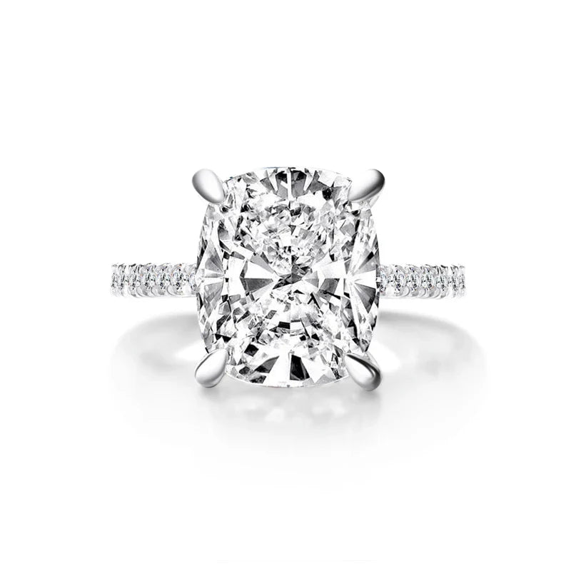 100% 925 Sterling Silver Ring 6 Carat Cushion Cut Sona Simulated Diamond CZ Cubic Zirconia Ring Engagement Wedding Jewelry