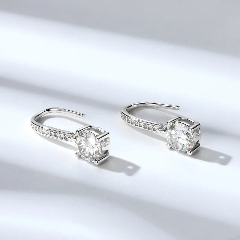 6.5mm 1.0carat D Color Moissanite Dangle Hook Earrings for Women Engagement 925 Sterling Silver High Quality Fine Jewelry