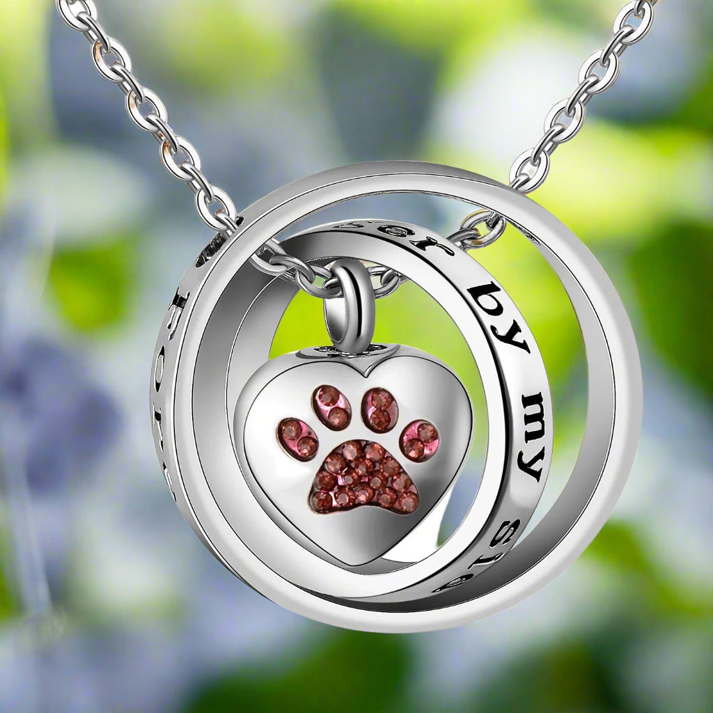 "No Longer By My Side, Forever In My Heart" ��������������������������� Stainless Steel Urn Paw Necklace