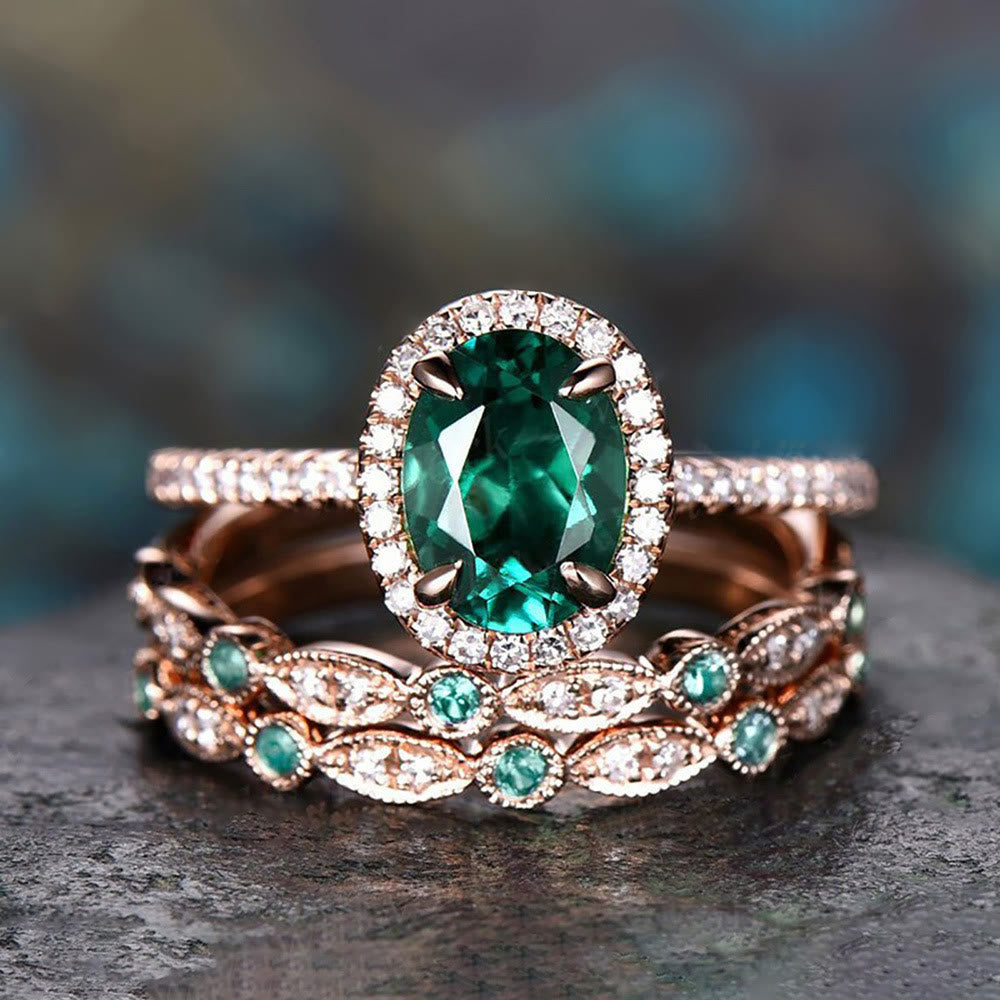 FREE Today: Alexandrite & Emerald 3 - piece Ring