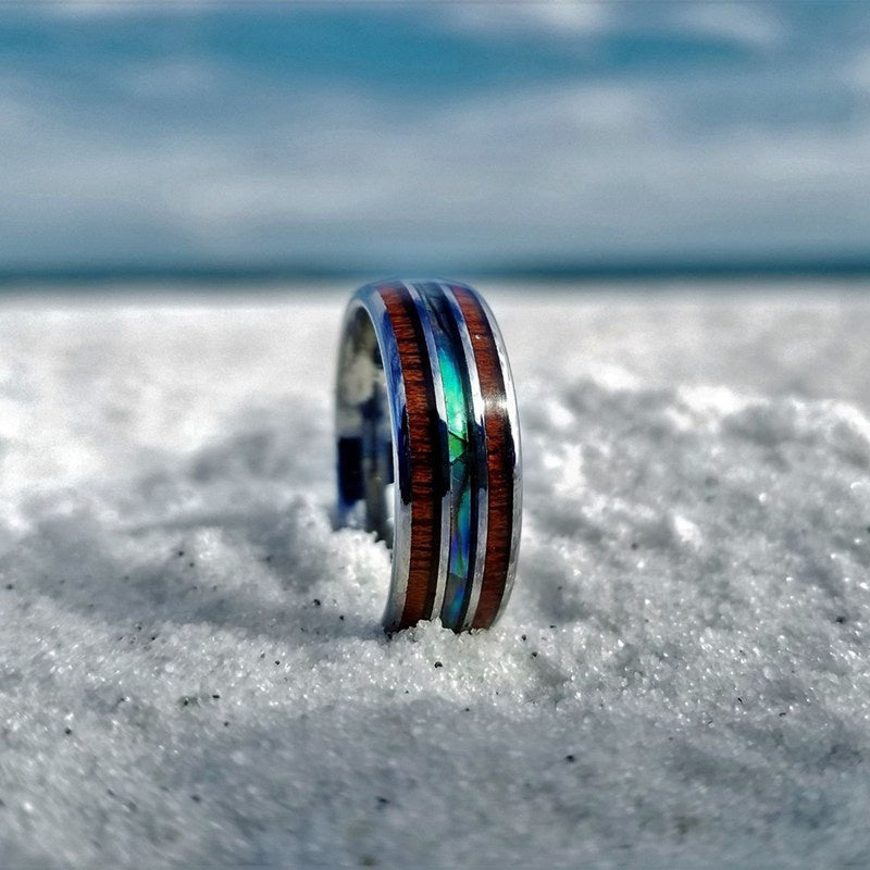 FREE Today: Koa Wood and Abalone Shell Tungsten Ring