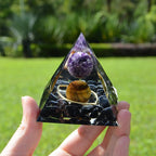 Amethyst Sphere With Obsidian Tiger Eye Orgone Pyramid