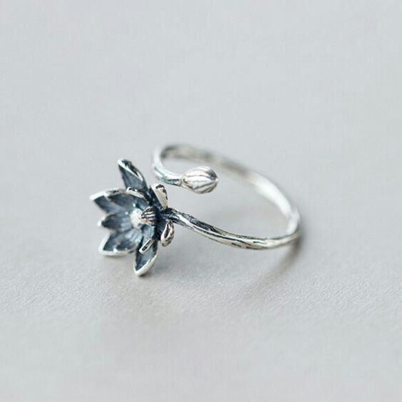Adjustable Blue Silver Blossom Ring