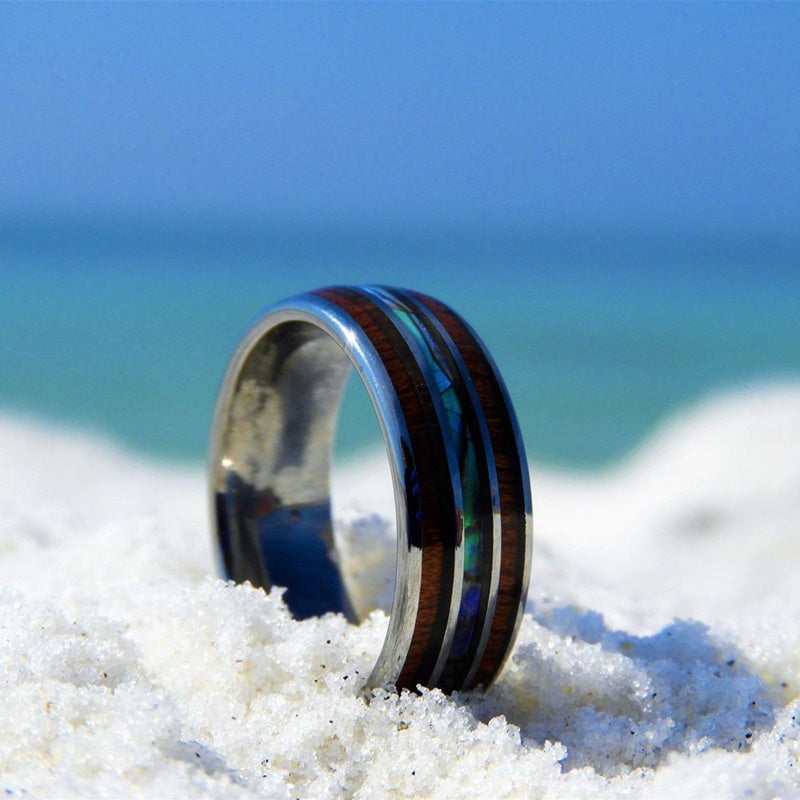 FREE Today: Koa Wood and Abalone Shell Tungsten Ring