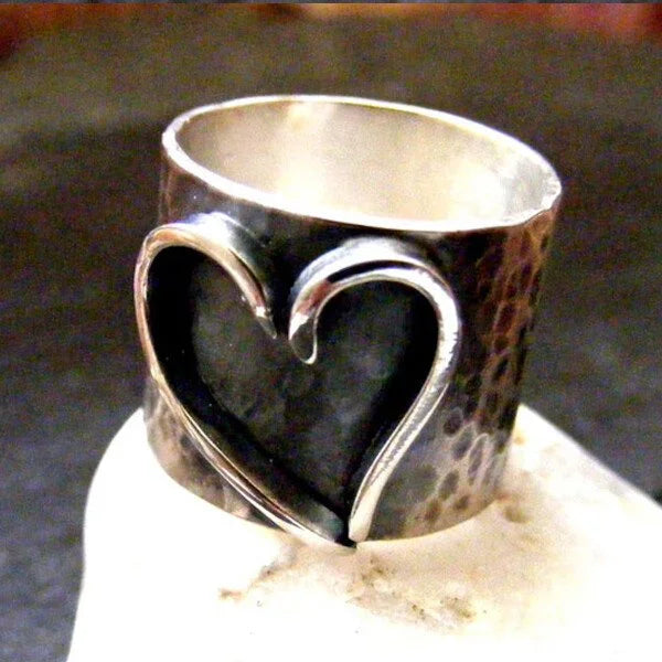 Silver Wide Band Heart Ring