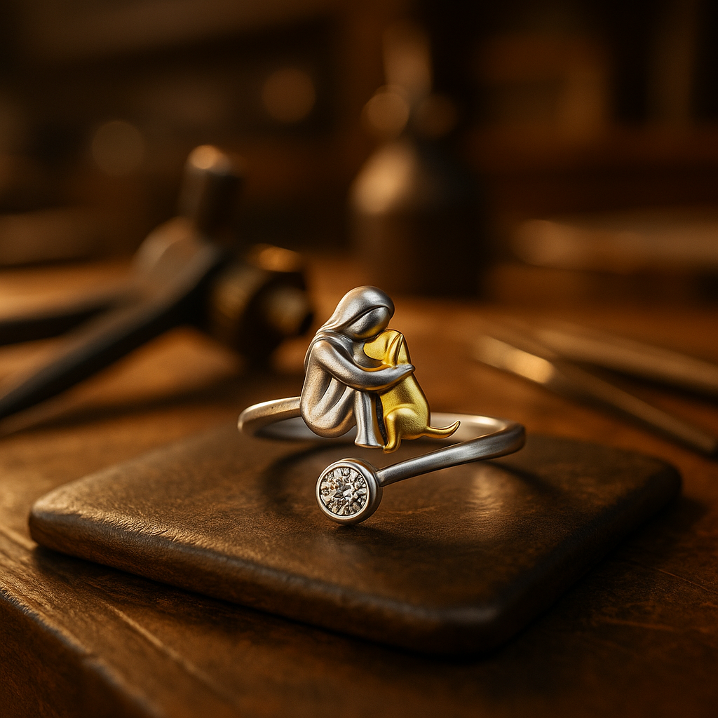 925 Sterling Silver Dog Ring wit Zirconia ��������������������������� Adjustable & Handmade