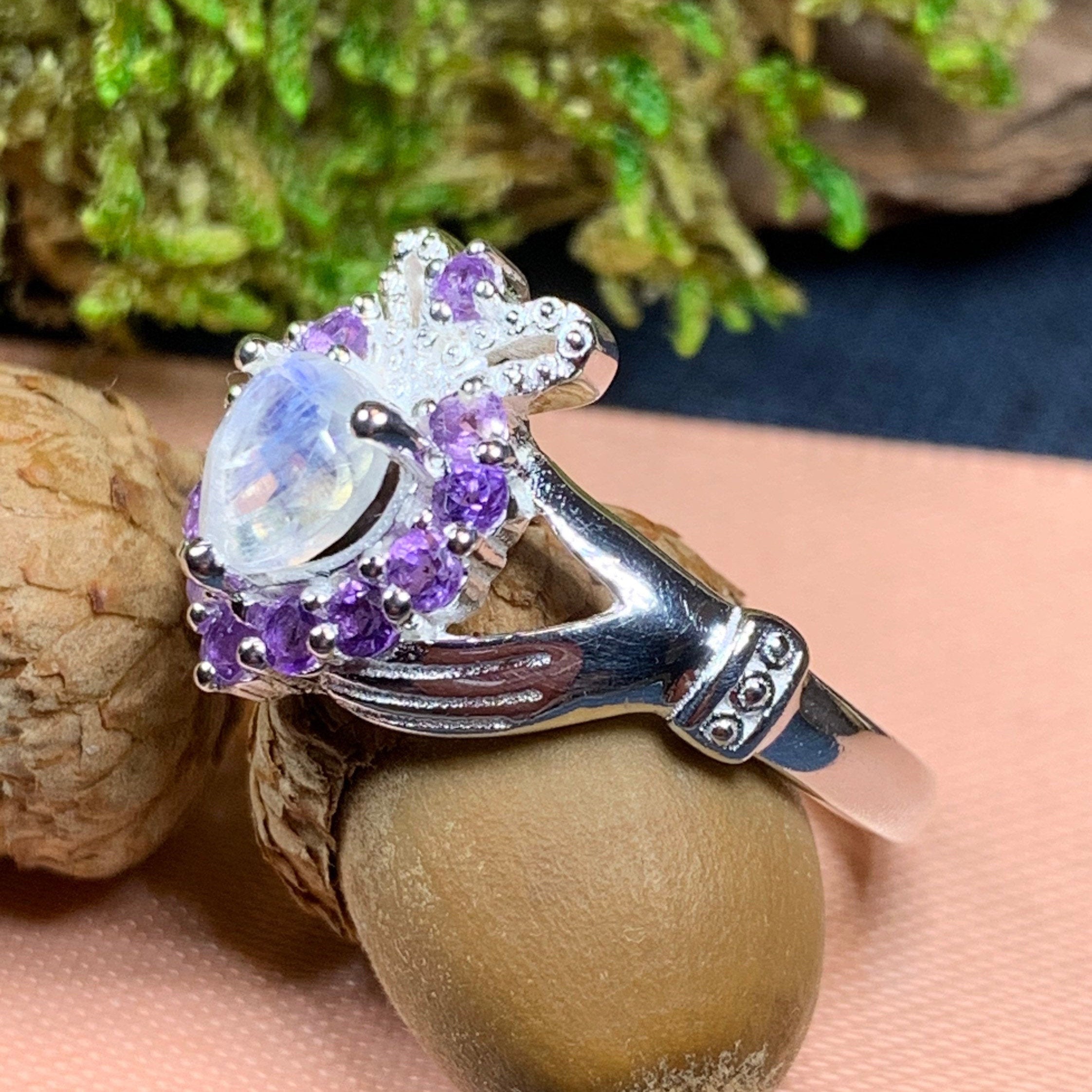 Adore Moonstone Claddagh Ring