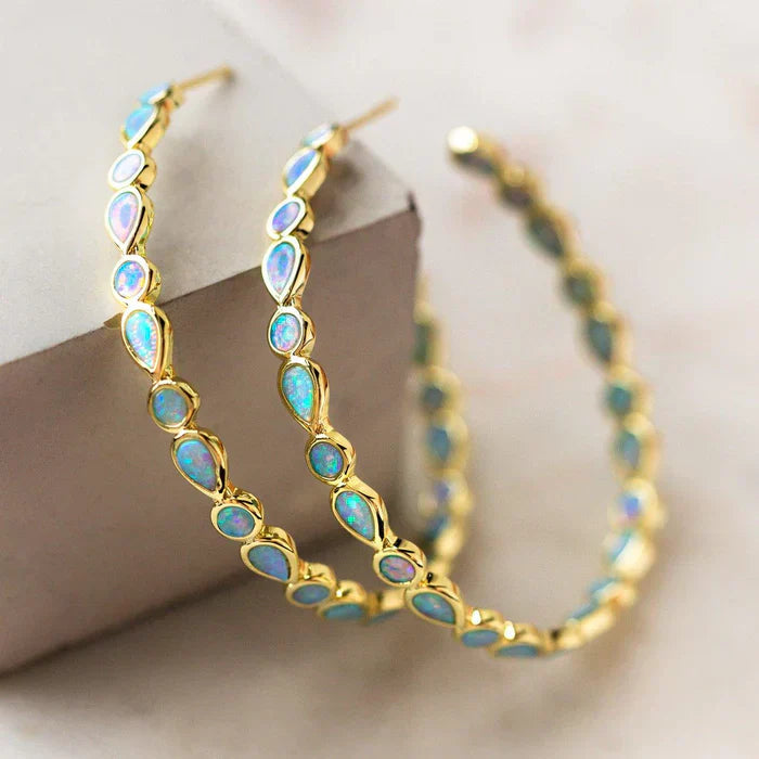 Antique Golden Circle Opal Earrings | Gold