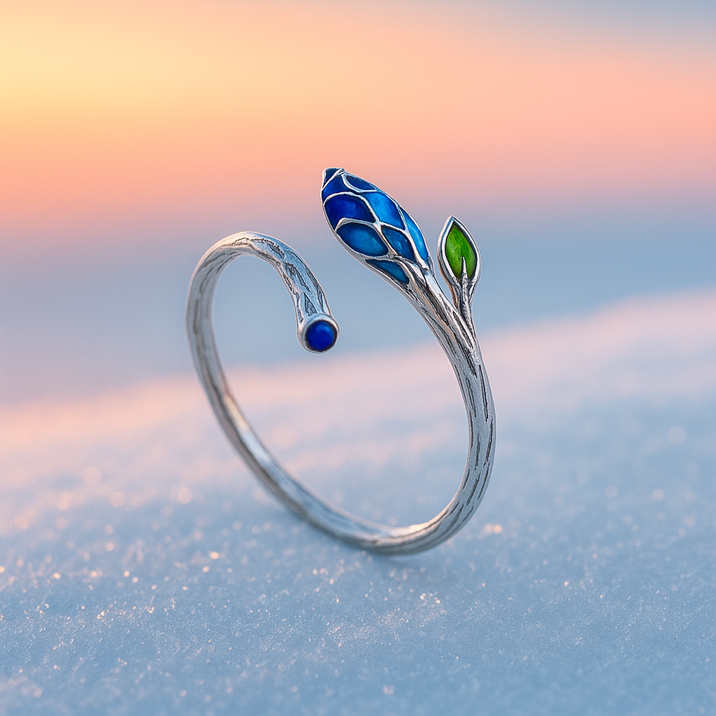Adjustable Blue Leave Snow Ring