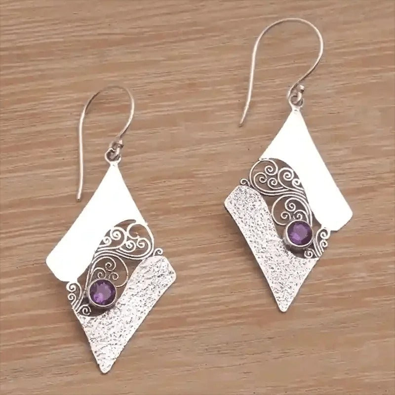 Handcrafted Silver & Purple Gemstone Earrings