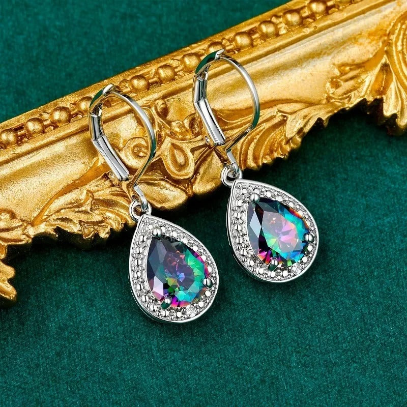 Vintage Silver Multicolor Crystal Earrings