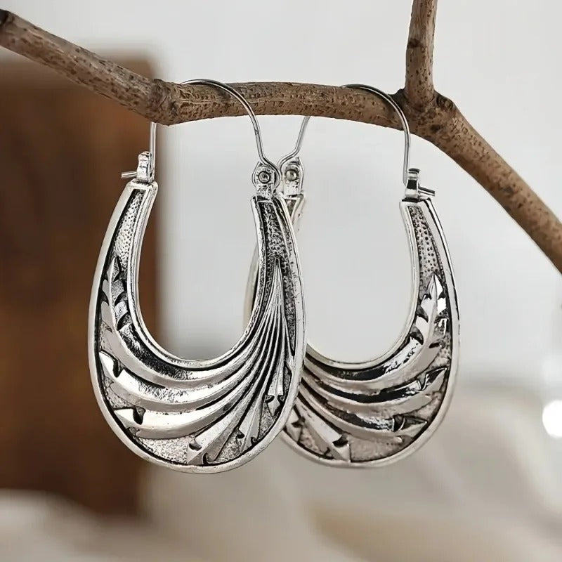 Vintage Silver Boho Hoop Earrings