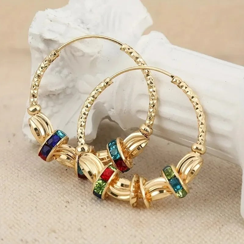 Vintage Gold Plated Gemstone Hoop Earrings