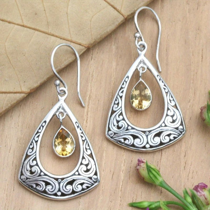 Vintage Silver Ornate Teardrop Earrings