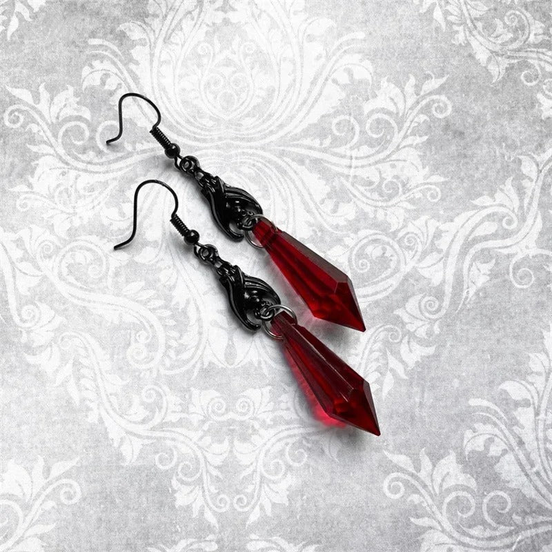 Victorian Gothic Black & Crimson Spike Earrings