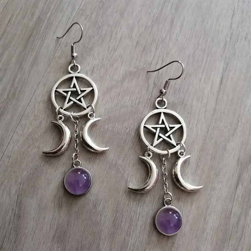 Mystic Amethyst Crescent Moon Earrings
