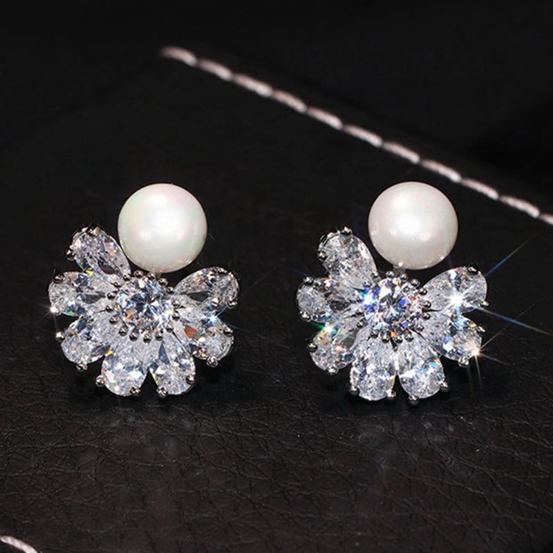 Vintage Pearl & Crystal Flower Earrings