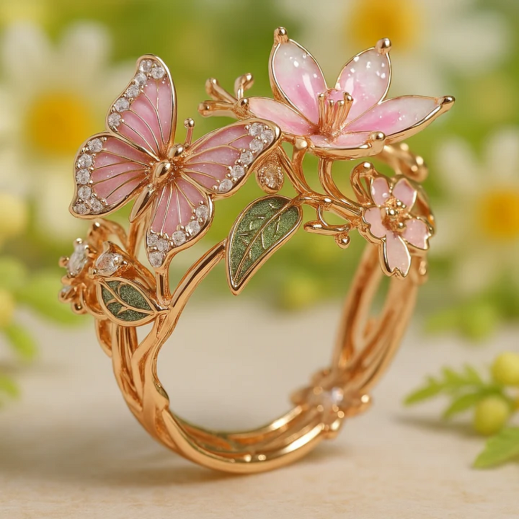 Nature Bright Butterfly Zirconia Ring