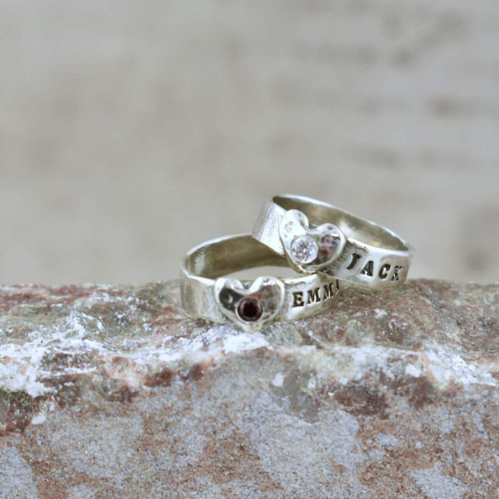 Personalized Heart Birthstone Ring