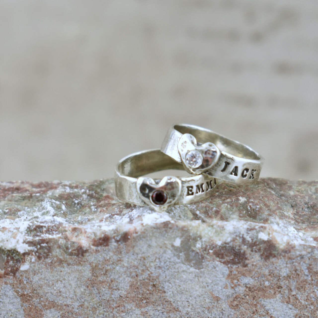 Personalized Heart Birthstone Ring