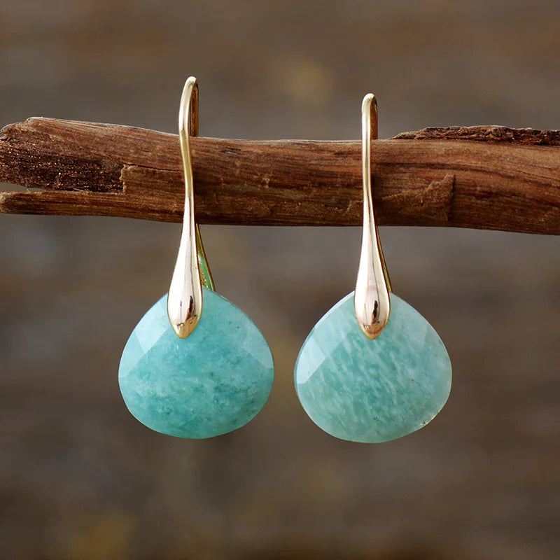 Amazonite Gold Drop Blue Earrings